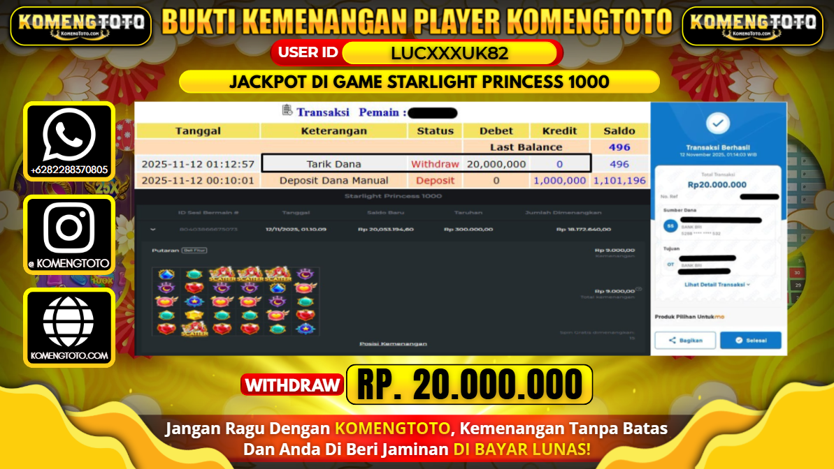 LAGI & LAGI!! KEMENANGAN BESAR DI SLOT STARLIGHT PRINCESS 1000 SEBESAR Rp.20.000.000 KOMENGTOTO BAYAR LUNAS SECEPAT KILAT !! KOMENGTOTO BAYAR SECEPAT KILAT !!