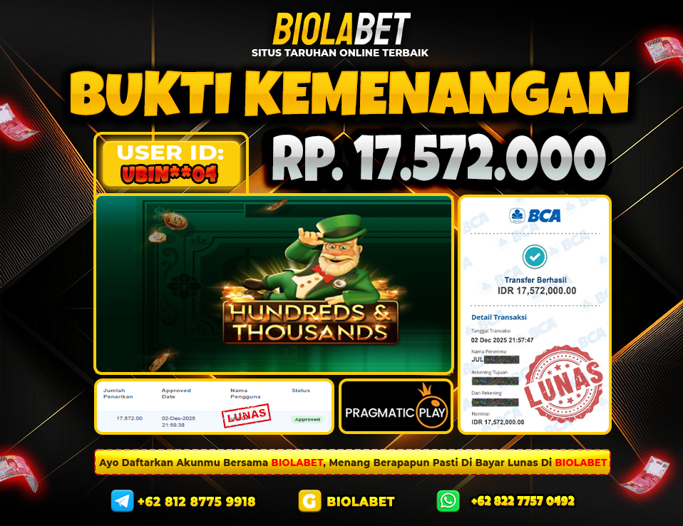 BIOLABET JACKPOT Pragmatic Play Rp.17.572.000.,- LUNAS