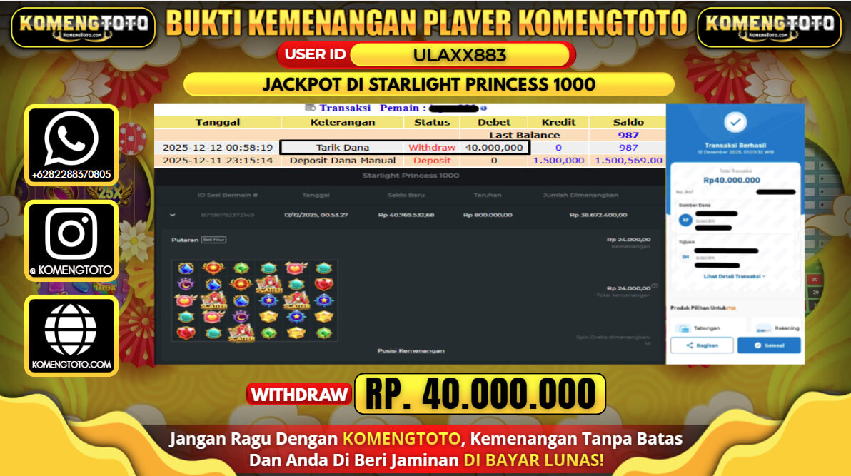 LAGI & LAGI!! KEMENANGAN BESAR DI SLOT STARLIGHT PRINCESS 1000 SEBESAR Rp.40.000.000 KOMENGTOTO BAYAR LUNAS SECEPAT KILAT !! KOMENGTOTO BAYAR SECEPAT KILAT !!