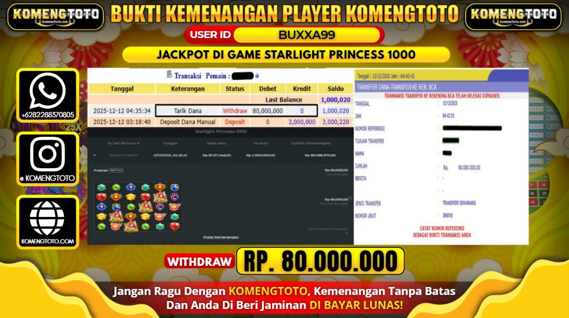 LAGI & LAGI!! KEMENANGAN BESAR DI SLOT STARLIGHT PRINCESS 1000 SEBESAR Rp.80.000.000 KOMENGTOTO BAYAR LUNAS SECEPAT KILAT !! KOMENGTOTO BAYAR SECEPAT KILAT !!