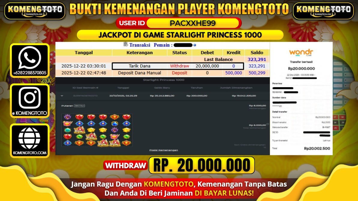 LAGI & LAGI!! KEMENANGAN BESAR DI SLOT STARLIGHT PRINCESS 1000 SEBESAR Rp.20.000.0000 KOMENGTOTO BAYAR LUNAS SECEPAT KILAT !! KOMENGTOTO BAYAR SECEPAT KILAT !!