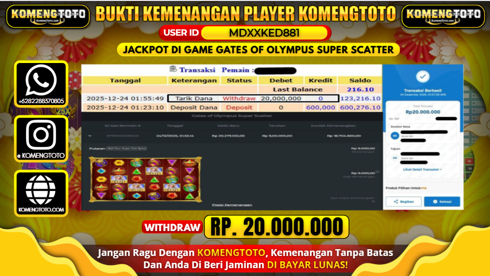 LAGI & LAGI!! KEMENANGAN BESAR DI SLOT GATES OF OLYMPUS SUPER SCATTER  SEBESAR Rp.20.000.000 KOMENGTOTO BAYAR LUNAS SECEPAT KILAT !! KOMENGTOTO BAYAR SECEPAT KILAT !!