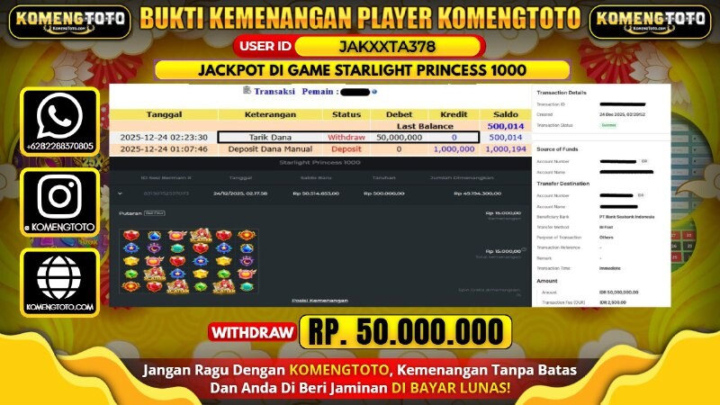 LAGI & LAGI!! KEMENANGAN BESAR DI SLOT STARLIGHT PRINCESS 1000 SEBESAR Rp.50.000.000 KOMENGTOTO BAYAR LUNAS SECEPAT KILAT !! KOMENGTOTO BAYAR SECEPAT KILAT !!