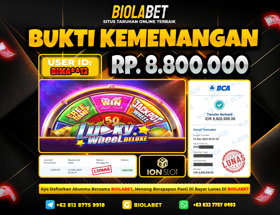 BIOLABET JACKPOT ION Slot Rp.8.800.000.,- LUNAS