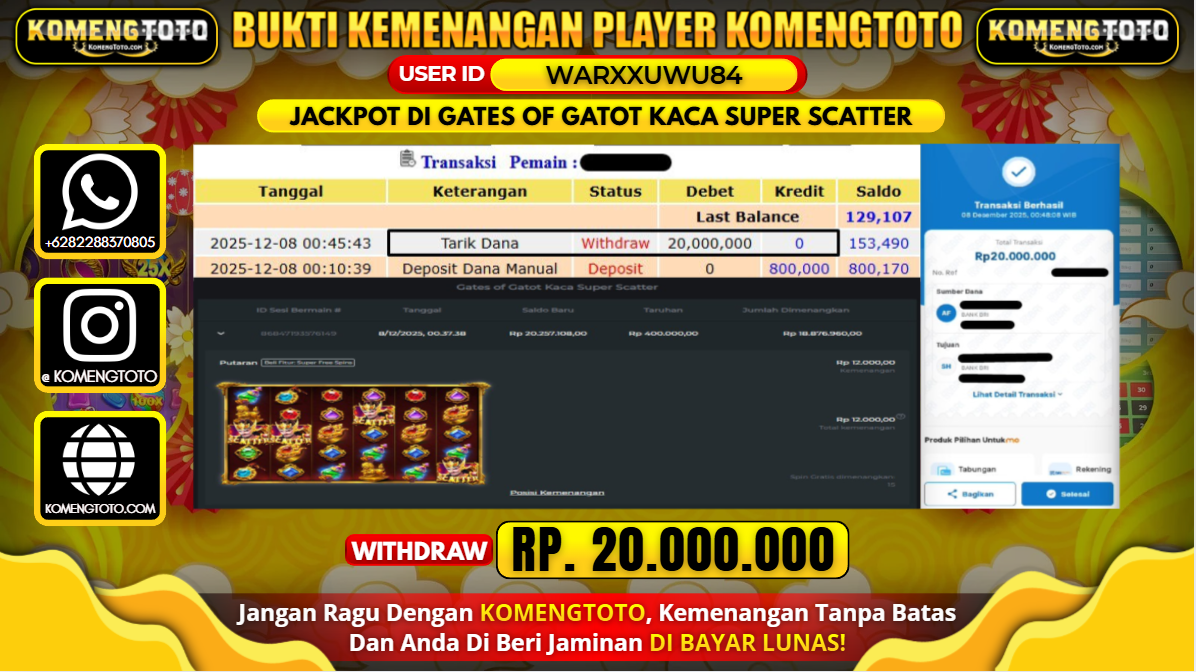LAGI & LAGI!! KEMENANGAN BESAR DI SLOT GATES OF GATOT KACA SUPER SCATTER  SEBESAR Rp.20.000.000 KOMENGTOTO BAYAR LUNAS SECEPAT KILAT !! KOMENGTOTO BAYAR SECEPAT KILAT !!