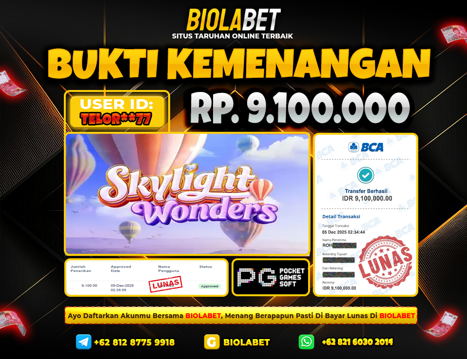 BIOLABET JACKPOT PG Soft Rp.9.100.000.,- LUNAS