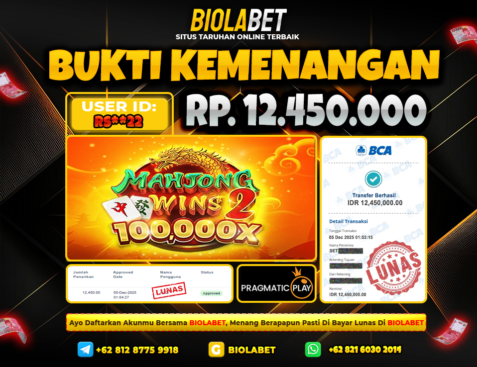 BIOLABET JACKPOT Pragmatic Play Rp.12.450.000.,- LUNAS