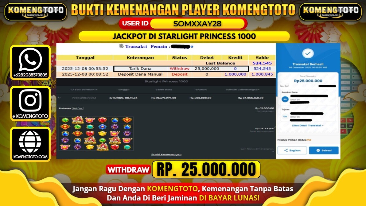 LAGI & LAGI!! KEMENANGAN BESAR DI SLOT STARLIGHT PRINCESS 1000 SEBESAR Rp.25.000.000 KOMENGTOTO BAYAR LUNAS SECEPAT KILAT !! KOMENGTOTO BAYAR SECEPAT KILAT !!