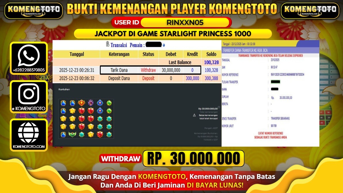 LAGI & LAGI!! KEMENANGAN BESAR DI SLOT STARLIGHT PRINCESS 1000 SEBESAR Rp.30.000.000 KOMENGTOTO BAYAR LUNAS SECEPAT KILAT !! KOMENGTOTO BAYAR SECEPAT KILAT !!