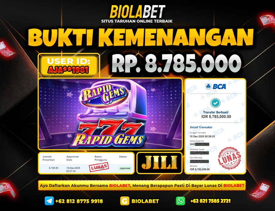 BIOLABET JACKPOT Jili Rp.8.785.000.,- LUNAS