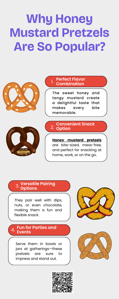 Honey mustard pretzels are popular for their irresistible blend of sweet and tangy flavors. The crunchy pretzels coated with the rich sweetness of honey and the zesty kick of mustard create a perfectly balanced snack. Easy to enjoy anytime, honey mustard pretzels offer a unique taste that keeps snack lovers coming back for more. To know more visit here- https://cravnflavor.com/product/cravn-flavor-seasoned-honey-mustard-pretzel-braids-16-oz/
