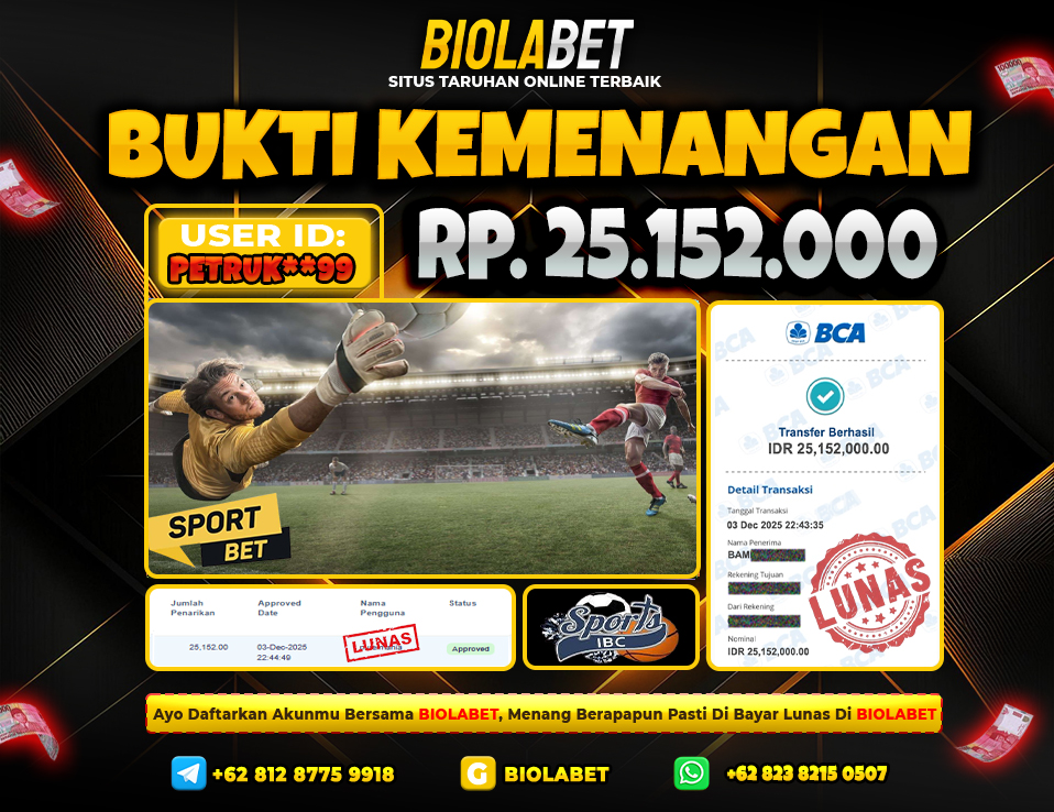 BIOLABET JACKPOT Sports IBC Rp.25.152.000.,- LUNAS