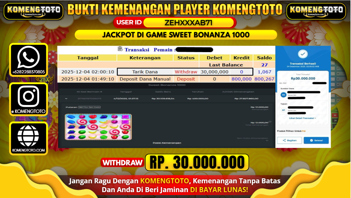 LAGI & LAGI!! KEMENANGAN BESAR DI SLOT SWEET BONANZA 1000 SEBESAR Rp.30.000.000 KOMENGTOTO BAYAR LUNAS SECEPAT KILAT !! KOMENGTOTO BAYAR SECEPAT KILAT !!