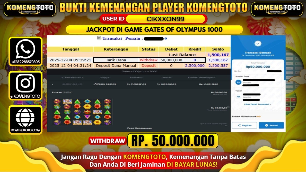 LAGI & LAGI!! KEMENANGAN BESAR DI SLOT GATES OF OLYMPUS 1000 SEBESAR Rp.50.000.000 KOMENGTOTO BAYAR LUNAS SECEPAT KILAT !! KOMENGTOTO BAYAR SECEPAT KILAT !!