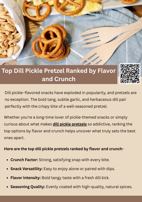 Top dill pickle pretzels stand out for their bold flavor, satisfying crunch, and perfectly balanced seasoning. Each bite delivers a tangy dill kick with a salty, savory finish that keeps snack lovers coming back. Ranked by texture, flavor intensity, and overall snackability, these pretzels offer a zesty twist that elevates ordinary snacking to something truly irresistible. To know more visit here- https://cravnflavor.com/cravn-flavor-dill-pickle-seasoned-pretzel-braids-16-oz