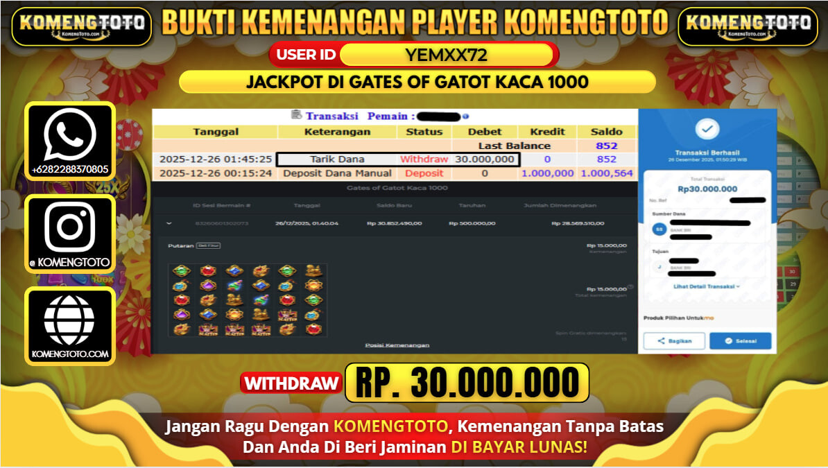LAGI & LAGI!! KEMENANGAN BESAR DI SLOT GATES OF GATOT KACA 1000 SEBESAR Rp.30.000.000 KOMENGTOTO BAYAR LUNAS SECEPAT KILAT !! KOMENGTOTO BAYAR SECEPAT KILAT !!