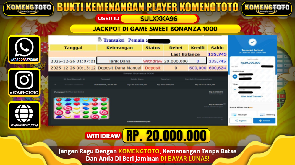 LAGI & LAGI!! KEMENANGAN BESAR DI SLOT SWEET BONANZA 1000 SEBESAR Rp.20.000.000 KOMENGTOTO BAYAR LUNAS SECEPAT KILAT !! KOMENGTOTO BAYAR SECEPAT KILAT !!