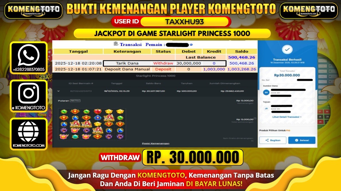 LAGI & LAGI!! KEMENANGAN BESAR DI SLOT STARLIGHT PRINCESS 1000 SEBESAR Rp.30.000.000 KOMENGTOTO BAYAR LUNAS SECEPAT KILAT !! KOMENGTOTO BAYAR SECEPAT KILAT !!
