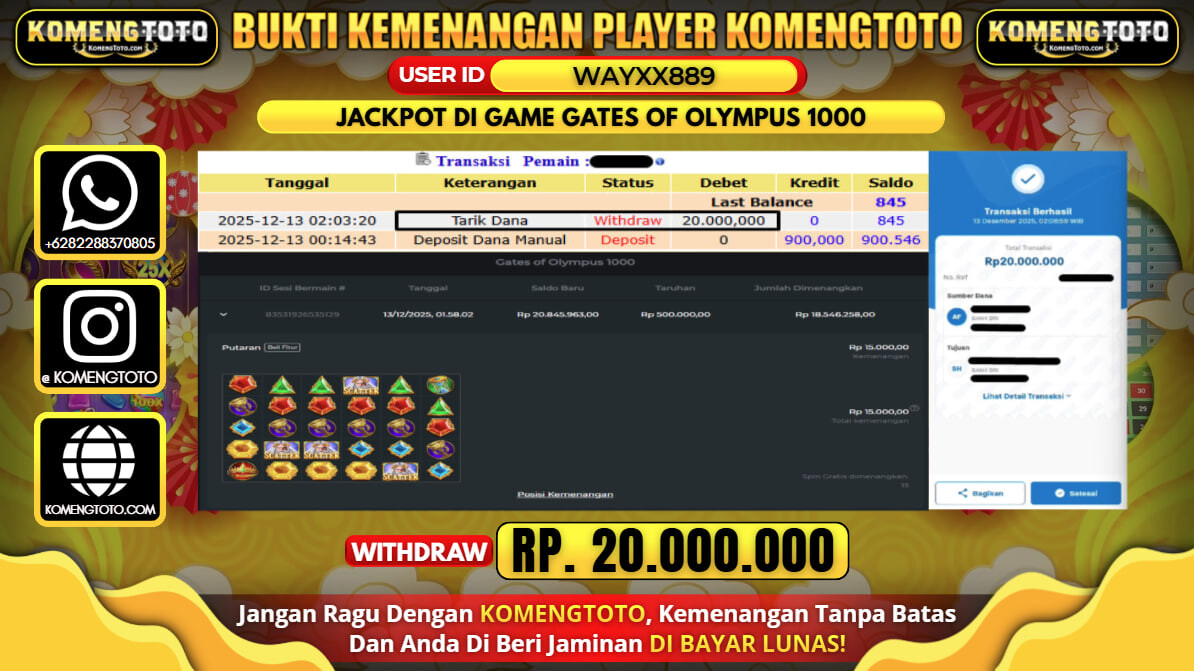 LAGI & LAGI!! KEMENANGAN BESAR DI SLOT GATES OF OLYMPUS 1000 SEBESAR Rp.20.000.000 KOMENGTOTO BAYAR LUNAS SECEPAT KILAT !! KOMENGTOTO BAYAR SECEPAT KILAT !!