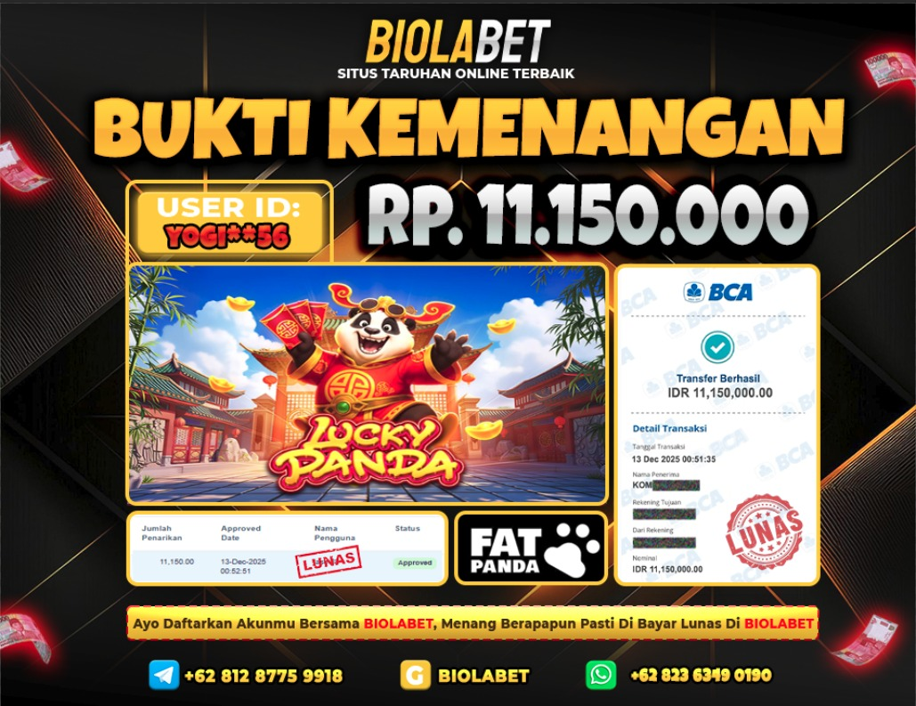 BIOLABET JACKPOT Fat Panda Rp.11.150.000.,- LUNAS