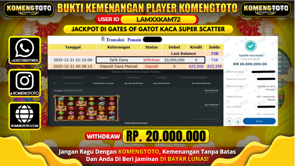 LAGI & LAGI!! KEMENANGAN BESAR DI SLOT GATES OF GATOT KACA SUPER SCATTER SEBESAR Rp.20.000.000 KOMENGTOTO BAYAR LUNAS SECEPAT KILAT !! KOMENGTOTO BAYAR SECEPAT KILAT !!