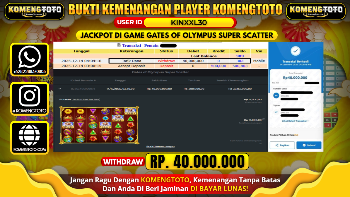 LAGI & LAGI!! KEMENANGAN BESAR DI SLOT GATES OF OLYMPUS SUPER SCATTER SEBESAR Rp.40.000.000 KOMENGTOTO BAYAR LUNAS SECEPAT KILAT !! KOMENGTOTO BAYAR SECEPAT KILAT !!