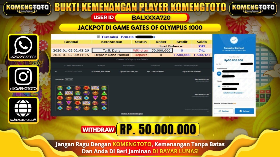 LAGI & LAGI!! KEMENANGAN BESAR DI SLOT GATES OF OLYMPUS 1000 SEBESAR Rp.50.000.000 KOMENGTOTO BAYAR LUNAS SECEPAT KILAT !! KOMENGTOTO BAYAR SECEPAT KILAT !!