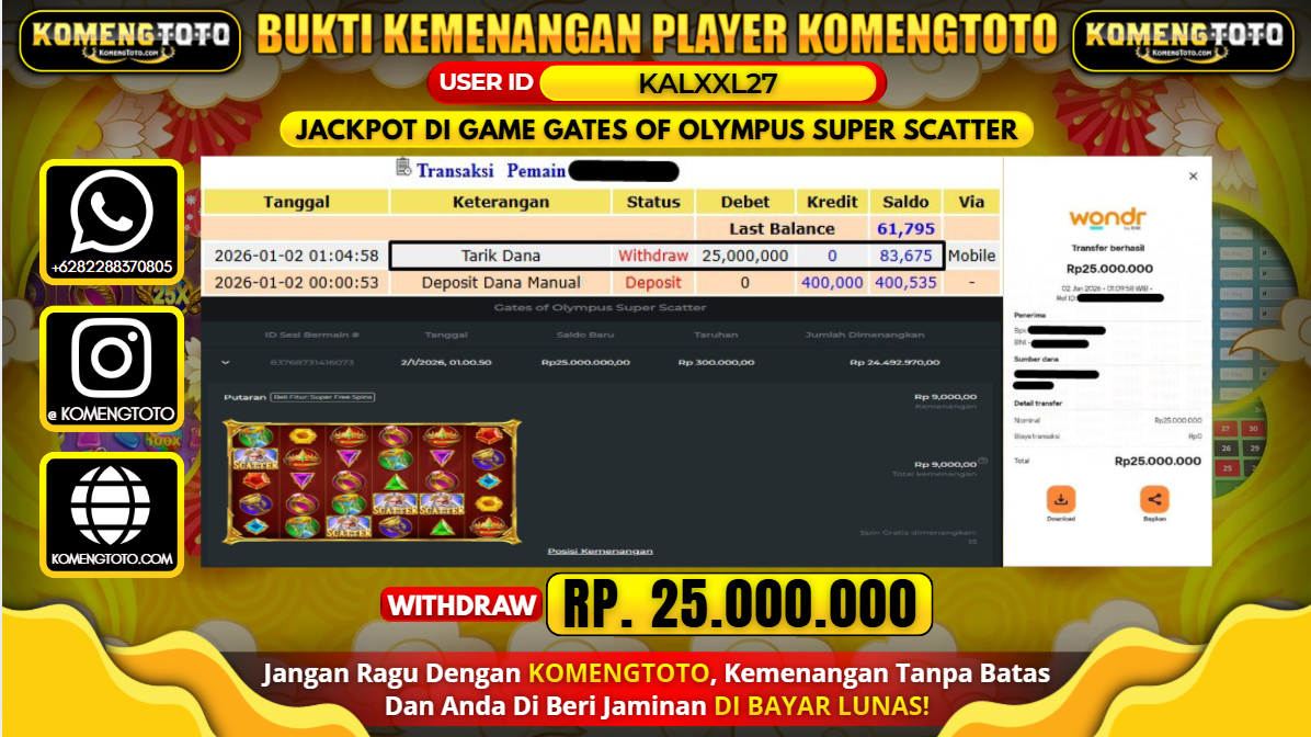 LAGI & LAGI!! KEMENANGAN BESAR DI SLOT  GATES OF OLYMPUS SUPER SCATTER SEBESAR Rp.25.000.000 KOMENGTOTO BAYAR LUNAS SECEPAT KILAT !! KOMENGTOTO BAYAR SECEPAT KILAT !!