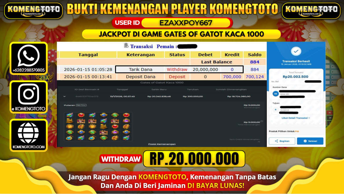 LAGI & LAGI!! KEMENANGAN BESAR DI SLOT GATES OF GATOT KACA 1000 SEBESAR Rp.20.000.000 KOMENGTOTO BAYAR LUNAS SECEPAT KILAT !! KOMENGTOTO BAYAR SECEPAT KILAT !!