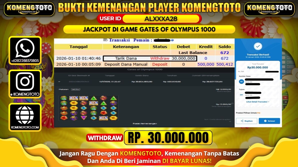LAGI & LAGI!! KEMENANGAN BESAR DI SLOT GATES OF OLYMPUS 1000 SEBESAR Rp.30.000.000 KOMENGTOTO BAYAR LUNAS SECEPAT KILAT !! KOMENGTOTO BAYAR SECEPAT KILAT !!