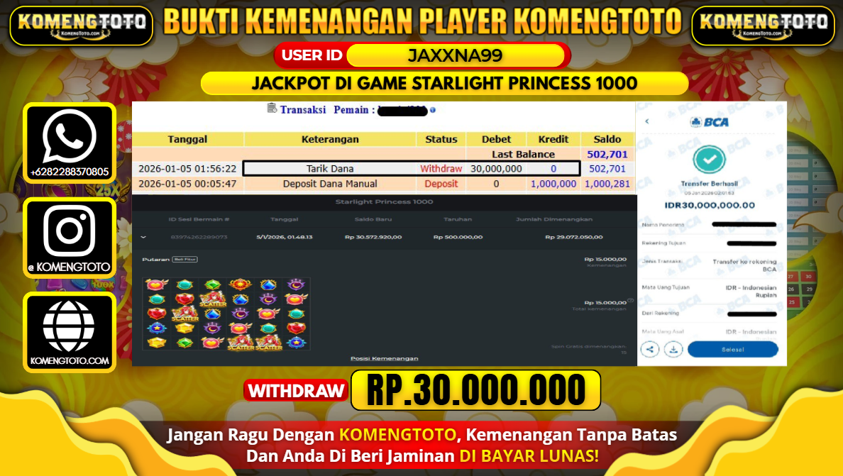 LAGI & LAGI!! KEMENANGAN BESAR DI SLOT STARLIGHT PRINCESS 1000 SEBESAR Rp. 30.000.000 KOMENGTOTO BAYAR LUNAS SECEPAT KILAT !! KOMENGTOTO BAYAR SECEPAT KILAT !!