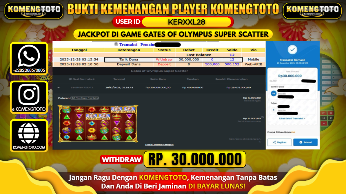 LAGI & LAGI!! KEMENANGAN BESAR DI SLOT GATES OF OLYMPUS SUPER SCATTER SEBESAR Rp.30.000.000 KOMENGTOTO BAYAR LUNAS SECEPAT KILAT !! KOMENGTOTO BAYAR SECEPAT KILAT !!