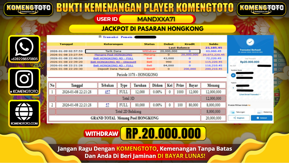 LAGI & LAGI!! KEMENANGAN BESAR DI PASARAN HONGKONG SEBESAR Rp.20.000.000 KOMENGTOTO BAYAR LUNAS SECEPAT KILAT !! KOMENGTOTO BAYAR SECEPAT KILAT !!