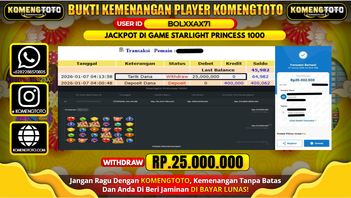 LAGI & LAGI!! KEMENANGAN BESAR DI SLOT STARLIGHT PRINCESS 1000 SEBESAR Rp.25.000.000 KOMENGTOTO BAYAR LUNAS SECEPAT KILAT !! KOMENGTOTO BAYAR SECEPAT KILAT !!