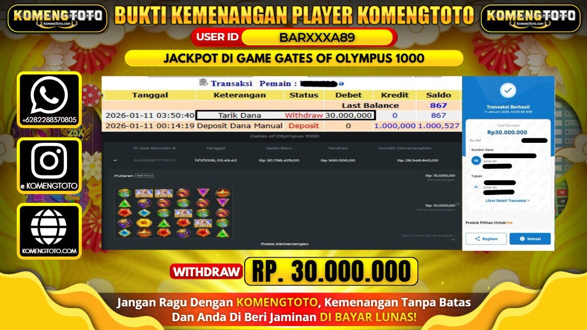 LAGI & LAGI!! KEMENANGAN BESAR DI SLOT GATES OF OLYMPUS 1000 SEBESAR Rp.30.000.000 KOMENGTOTO BAYAR LUNAS SECEPAT KILAT !! KOMENGTOTO BAYAR SECEPAT KILAT !!