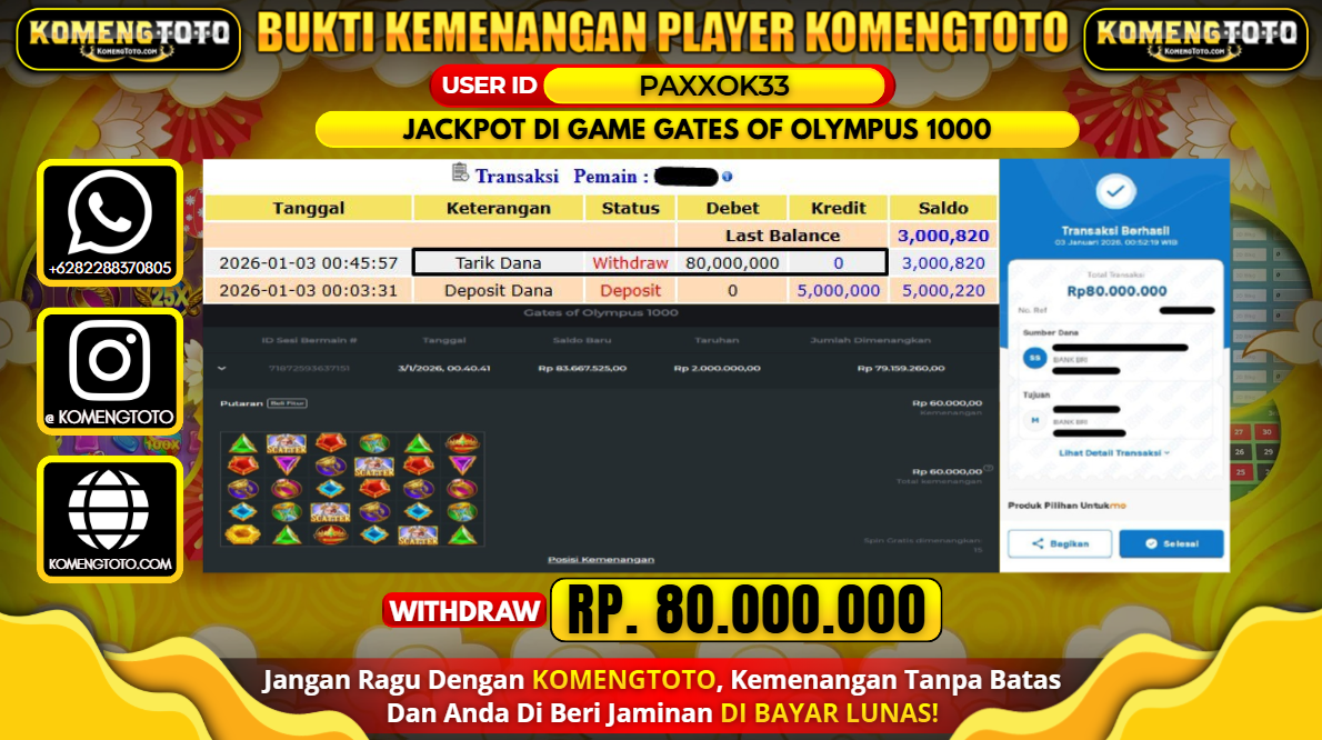 LAGI & LAGI!! KEMENANGAN BESAR DI SLOT GATES OF OLYMPUS 1000 SEBESAR Rp. 80.000.000 KOMENGTOTO BAYAR LUNAS SECEPAT KILAT !! KOMENGTOTO BAYAR SECEPAT KILAT !!