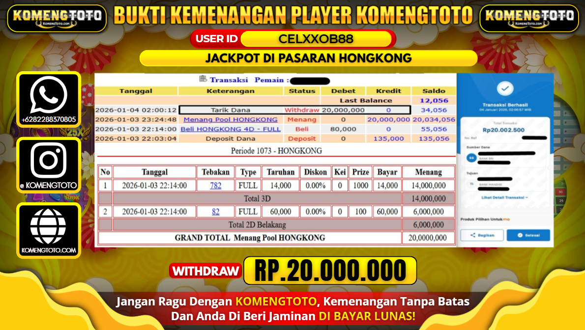 LAGI & LAGI!! KEMENANGAN BESAR DI  PASARAN HONGKONG SEBESAR Rp.20.000.000 KOMENGTOTO BAYAR LUNAS SECEPAT KILAT !! KOMENGTOTO BAYAR SECEPAT KILAT !!