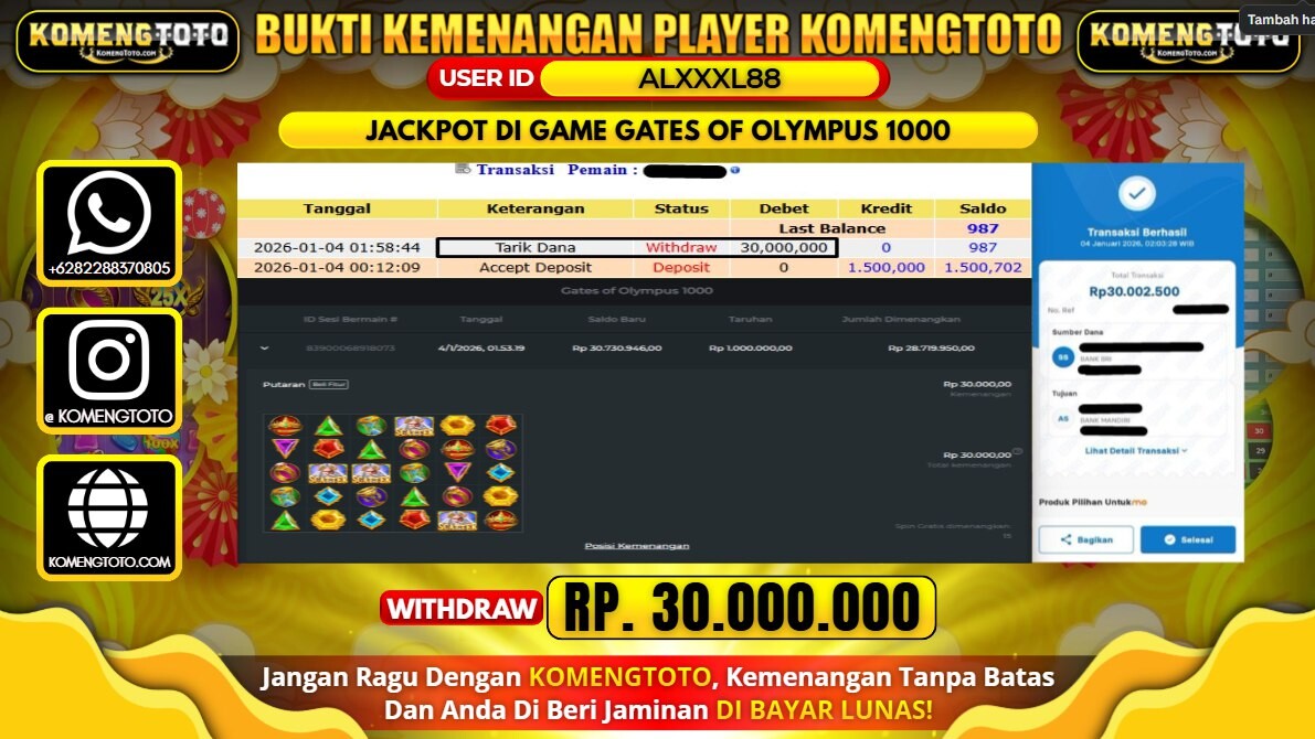 LAGI & LAGI!! KEMENANGAN BESAR DI SLOT GATES OF OLYMPUS 1000 SEBESAR Rp. 30.000.000 KOMENGTOTO BAYAR LUNAS SECEPAT KILAT !! KOMENGTOTO BAYAR SECEPAT KILAT !!