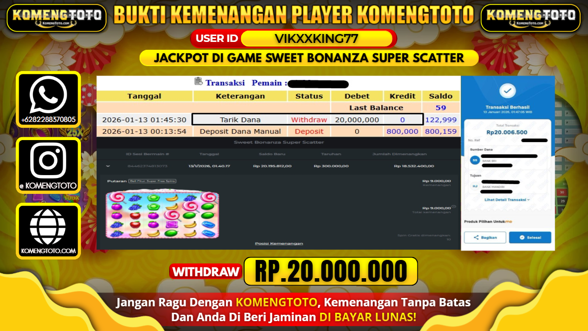 LAGI & LAGI!! KEMENANGAN BESAR DI SLOT SWEET BONANZA SUPER SCATTER  SEBESAR Rp.20.000.000 KOMENGTOTO BAYAR LUNAS SECEPAT KILAT !! KOMENGTOTO BAYAR SECEPAT KILAT !!
