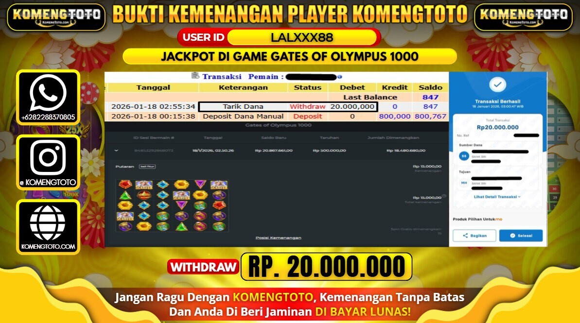 LAGI & LAGI!! KEMENANGAN BESAR DI SLOT GATES OF OLYMPUS 1000  SEBESAR Rp. 20.000.000 KOMENGTOTO BAYAR LUNAS SECEPAT KILAT !! KOMENGTOTO BAYAR SECEPAT KILAT !!