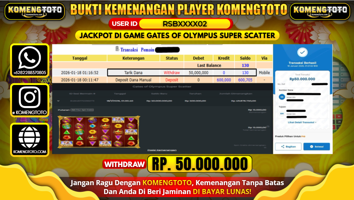 LAGI & LAGI!! KEMENANGAN BESAR DI SLOT GATES OF OLYMPUS SUPER SCATTER  SEBESAR Rp.50.000.000 KOMENGTOTO BAYAR LUNAS SECEPAT KILAT !! KOMENGTOTO BAYAR SECEPAT KILAT !!