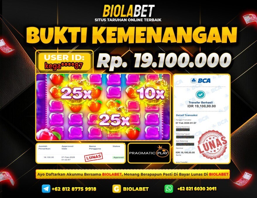 BIOLABET JACKPOT Pragmatic Play Rp.19.100.000.,- LUNAS