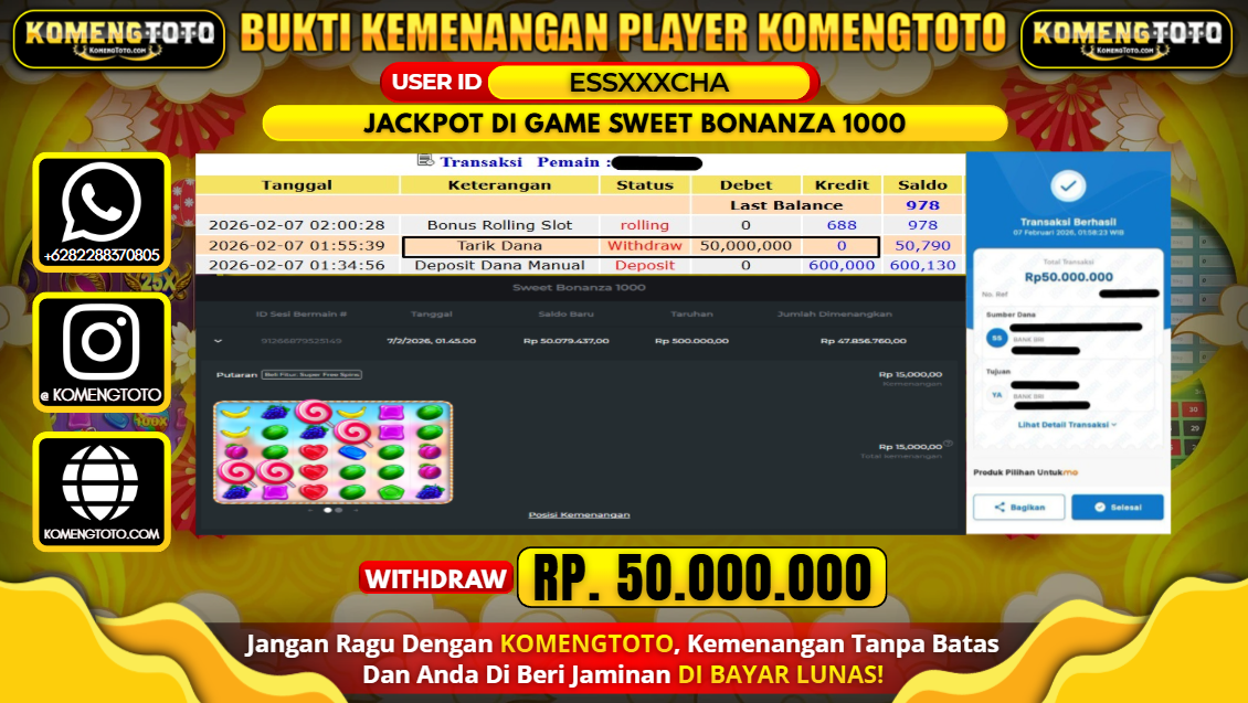 LAGI & LAGI!! KEMENANGAN BESAR DI SLOT GAME SWEET BONANZA 1000 SEBESAR Rp.50.000.000 KOMENGTOTO BAYAR LUNAS SECEPAT KILAT !! KOMENGTOTO BAYAR SECEPAT KILAT !!