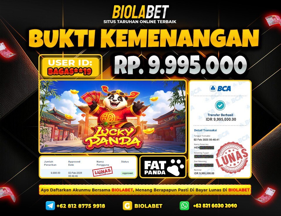 BIOLABET JACKPOT Fat Panda Rp.9.995.000.,- LUNAS