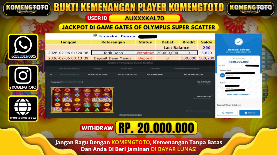 LAGI & LAGI!! KEMENANGAN BESAR DISLOT GAME GATES OF OLYMPUS SUPER SCATTER  SEBESAR Rp.20.000.000 KOMENGTOTO BAYAR LUNAS SECEPAT KILAT !! KOMENGTOTO BAYAR SECEPAT KILAT !!