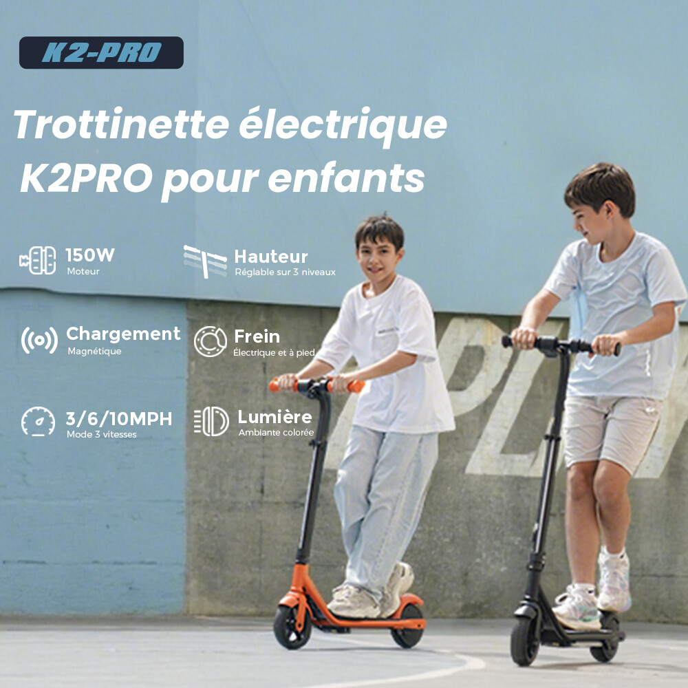 Trottinette électrique Enfant U8 - LED Arc-en-ciel, 3 Vitesses (8/12/16 Km/h), Autonomie 12 Km, Double Suspension, Rose