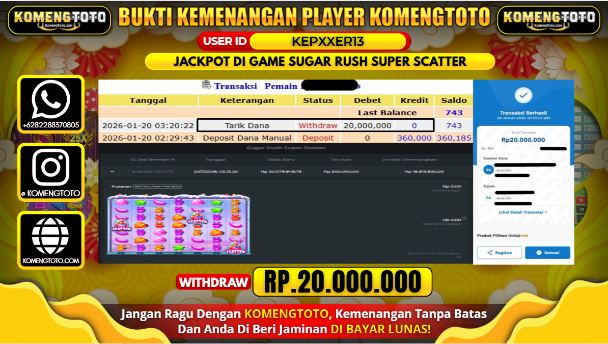 LAGI & LAGI!! KEMENANGAN BESAR DI SLOT SUGAR RUSH SUPER SCATTER  SEBESAR Rp.20.000.000 KOMENGTOTO BAYAR LUNAS SECEPAT KILAT !! KOMENGTOTO BAYAR SECEPAT KILAT !!