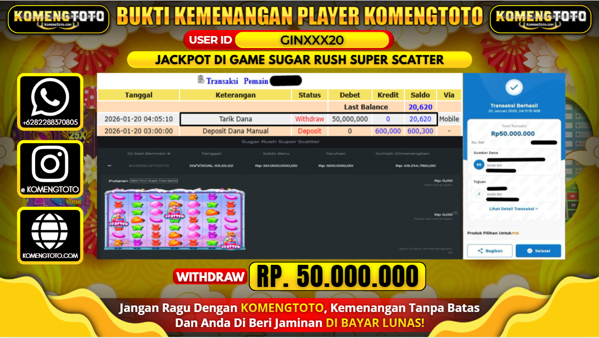 LAGI & LAGI!! KEMENANGAN BESAR DI SLOT SUGAR RUSH SUPER SCATTER  SEBESAR Rp.50.000.000 KOMENGTOTO BAYAR LUNAS SECEPAT KILAT !! KOMENGTOTO BAYAR SECEPAT KILAT !!