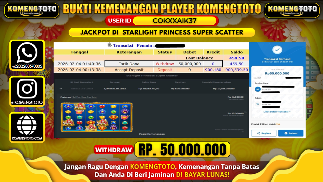 LAGI & LAGI!! KEMENANGAN BESAR DI SLOT STARLIGHT PRINCESS SUPER SCATTER  SEBESAR Rp.50.000.000 KOMENGTOTO BAYAR LUNAS SECEPAT KILAT !! KOMENGTOTO BAYAR SECEPAT KILAT !!
