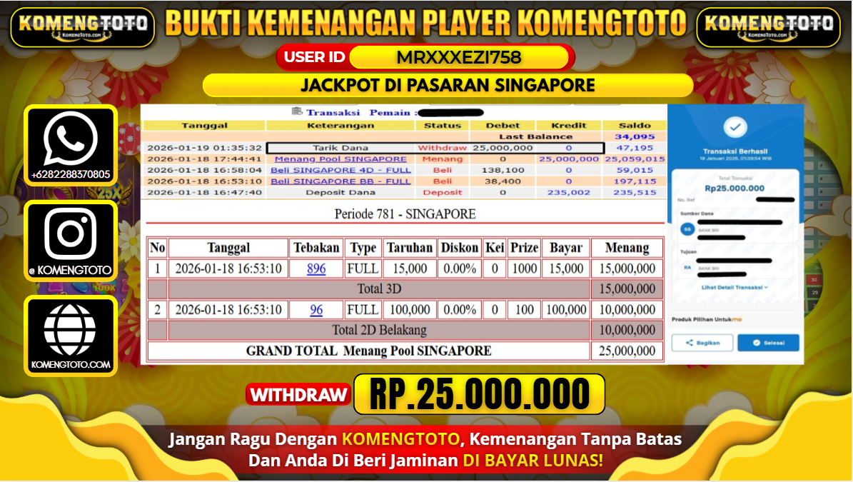 LAGI & LAGI!! KEMENANGAN BESAR DI PASARAN SINGAPORE  SEBESAR Rp.25.000.000 KOMENGTOTO BAYAR LUNAS SECEPAT KILAT !! KOMENGTOTO BAYAR SECEPAT KILAT !!